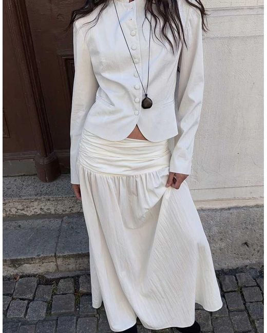 NA-KD White Ruched Waist Maxi Skirt