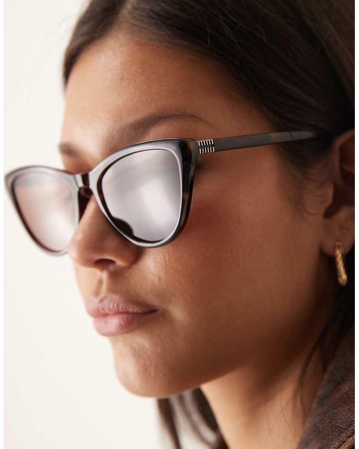 ASOS Brown Curved Slim Cat Eye Sunglasses