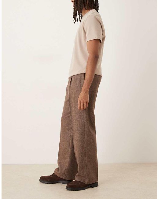 Pantalones De Vestir Marrones De Pernera Ancha Con Pinzas Y Cintura Elástica De Mezcla De Lana De ASOS de hombre de color Natural