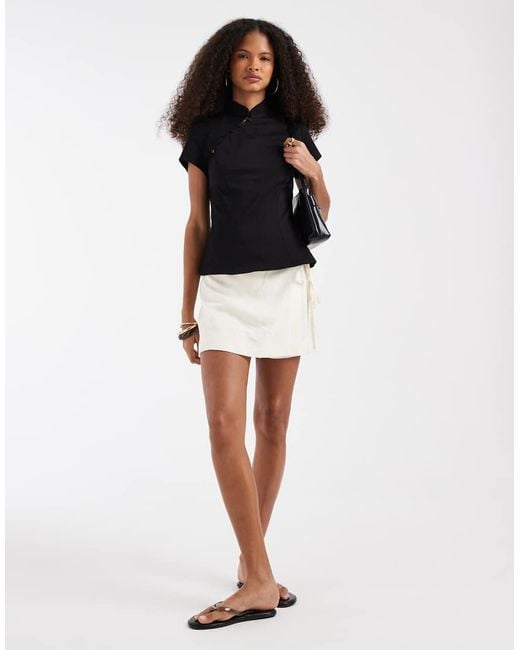 ASOS Black Mandarin Collar With Asym Button Detail Top