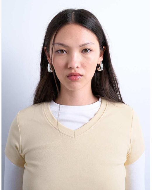 TOPSHOP Gelaagde Top Met V-Hals En Lange Mouwen in het White