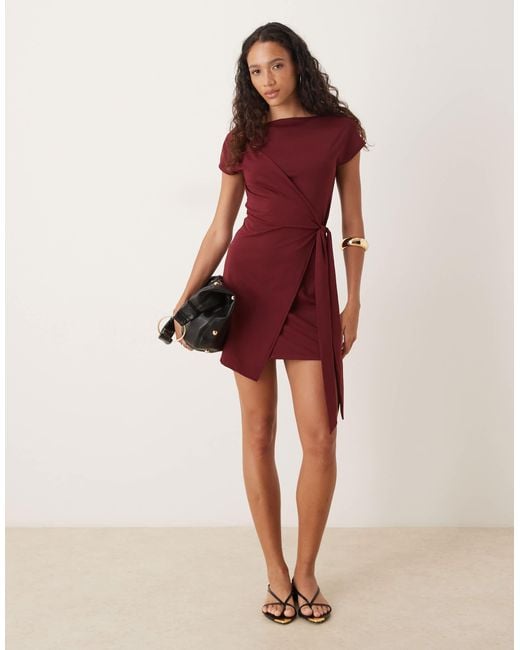 ASOS Red Cap Sleeve Tie Wrap Front Mini Dress