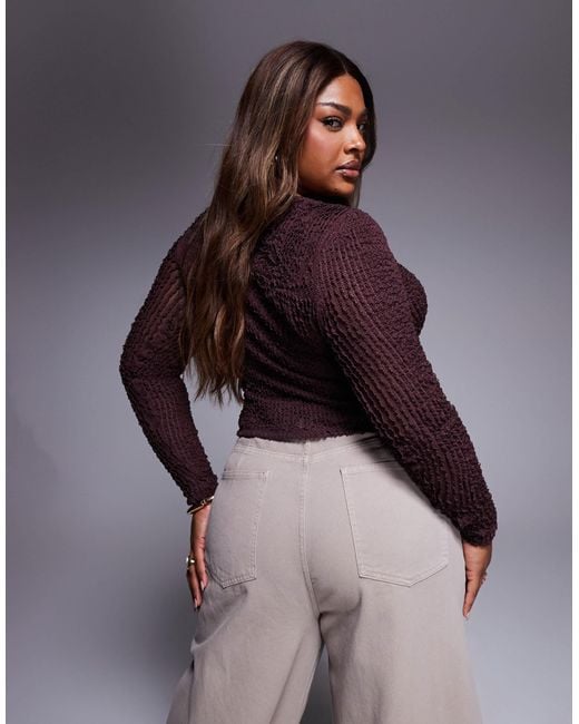 ASOS Purple Asos Design Curve Long Sleeve Textured Ruffle Top