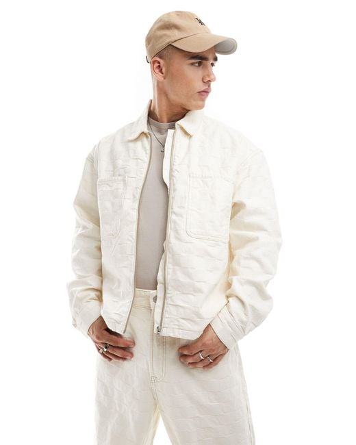 Bershka – jacquard-jeansjacke in White für Herren
