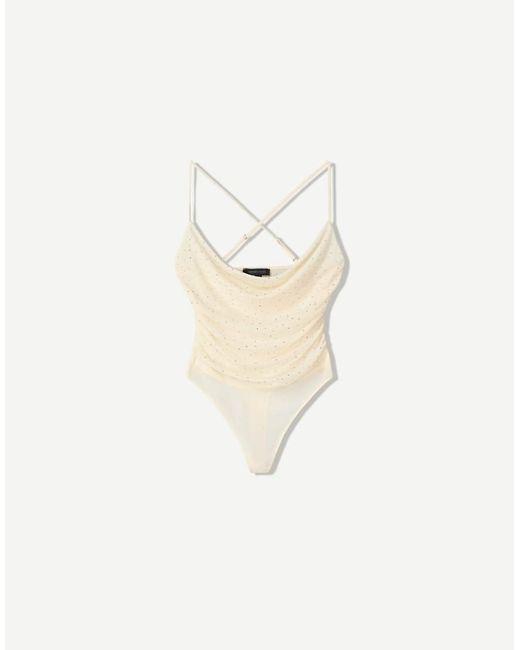 Bershka White Strappy Mesh Bodysuit With Rhinestones