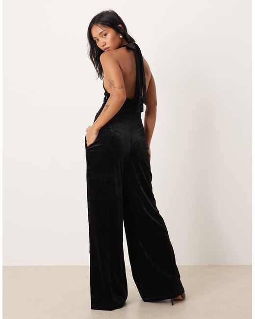 Nobody's Child Petite Black Velvet Halterneck Jumpsuit