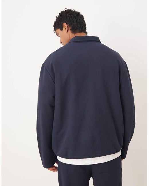 ASOS Oversized Piqué Polo Met Halve Rits in het Blue voor heren