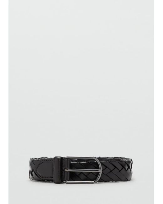 Mango White Leather Braided Belt for men