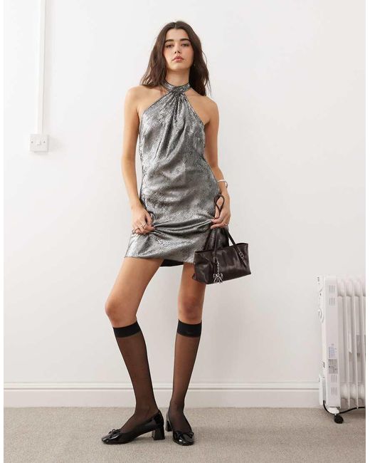 Miss Selfridge Mini Jurk Met Halternek in het Brown