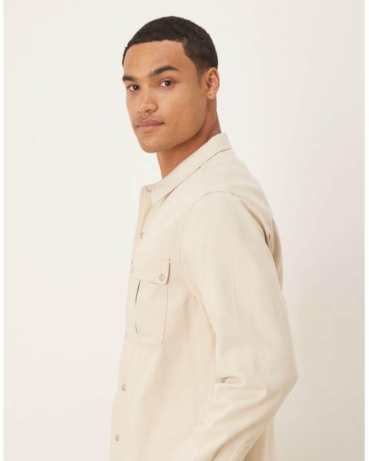 ASOS Canvas Overshirt Met Utility-Zak in het Natural voor heren