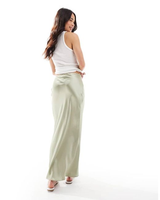 New Look Green Satin Bias Midi Skirt