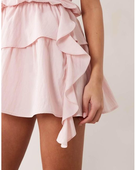 Aria Cove Pink High Neck Frill Detail Tiered Mini Dress