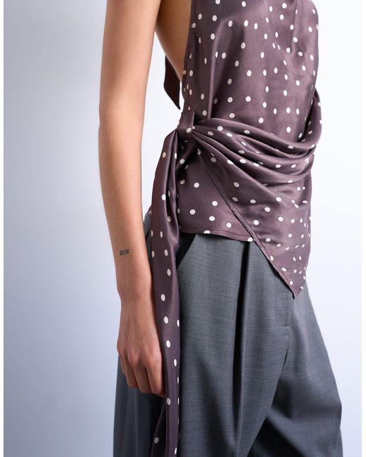 TOPSHOP Purple Satin Draped Cowl Neck Top