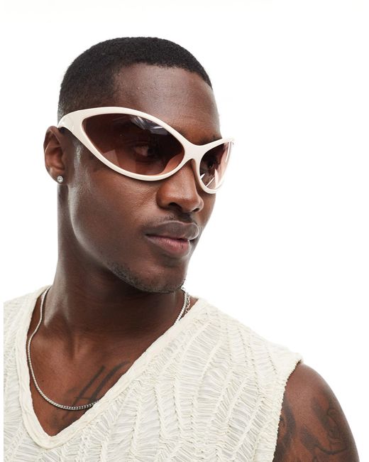 ASOS Y2k Alien Wrap Sunglasses With Brown Lens for men