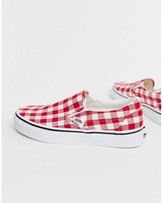Vans Canvas Slip-on Red Gingham Trainers | Lyst
