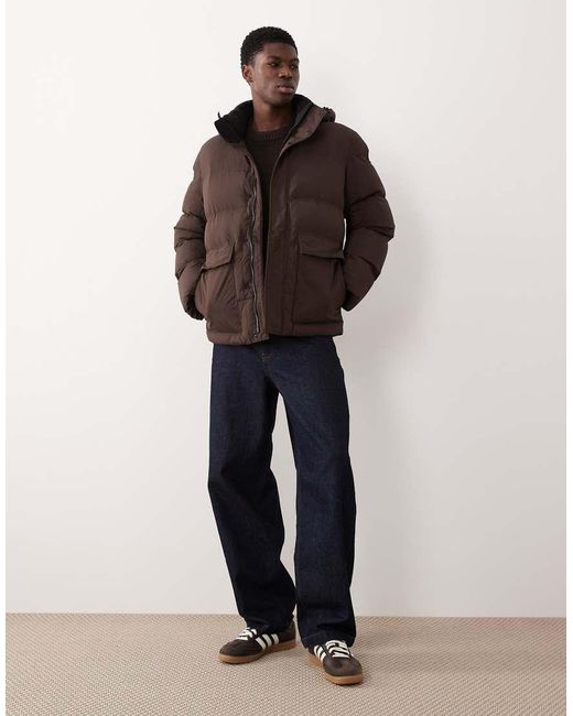 SELECTED Nylon Pufferjack in het Brown voor heren