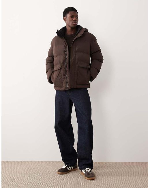 SELECTED Brown Nylon Puffer Jacket for men
