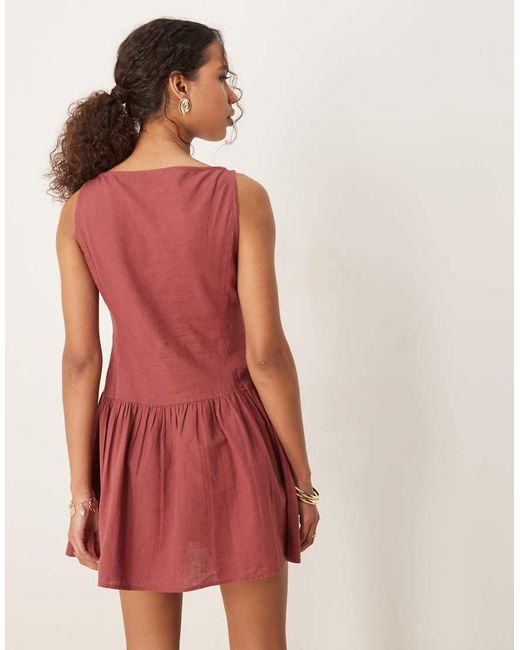 ASOS Mini Jurk Met Rechte Hals, Verlaagde Taille En Knoopsluiting in het Red