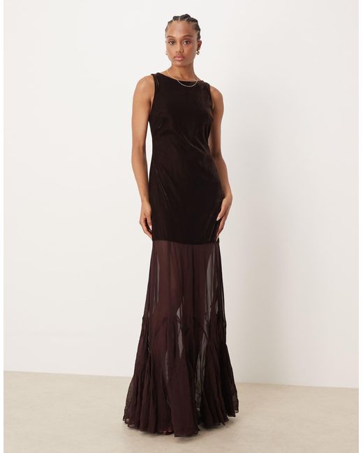 brown maxi dress drop waist Smocked Drop Waist Maxi Dress – Jupiter Row main image 0