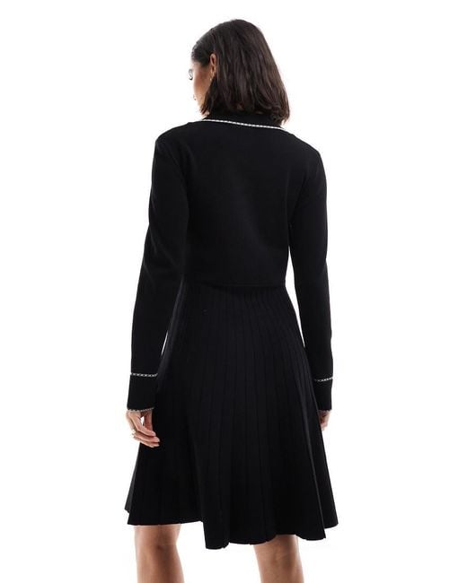 Y.A.S Black Contrast Collar Long Sleeve Knit Dress