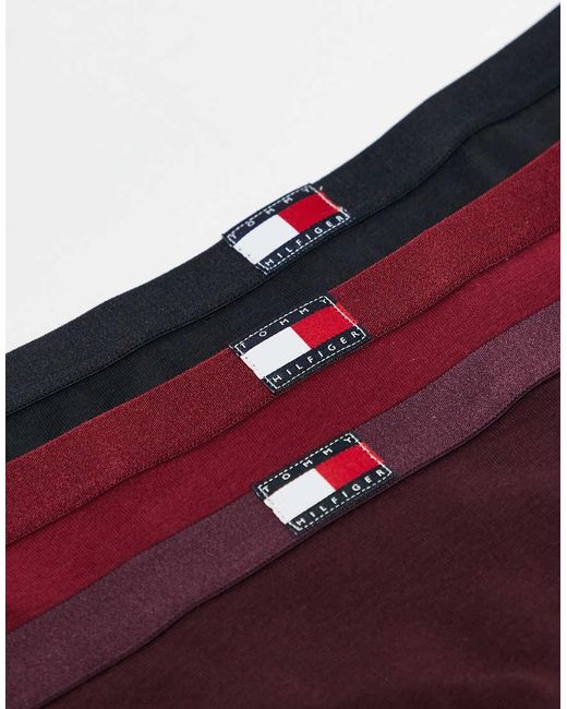 Confezione Da 3 Perizomi Nero, Bordeaux E Rosso Con Bandiera di Tommy Hilfiger in Red