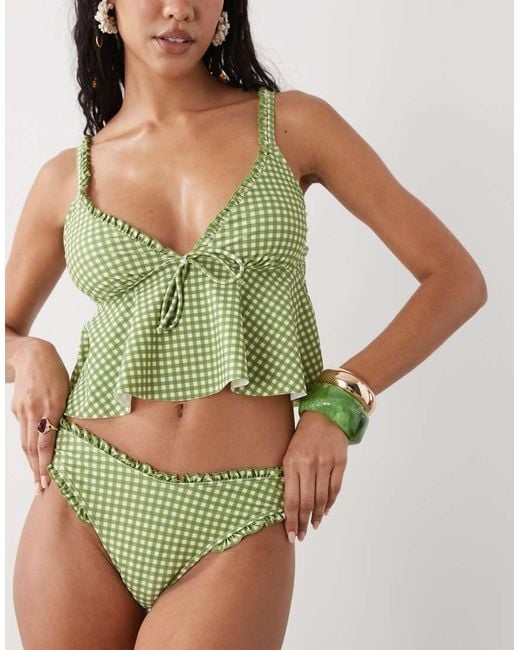 Reclaimed Vintage Green Hipster Bikini Bottoms With Frill Detail