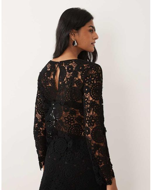Mango Black Isabel Cotton Rich Floral Crochet Top Co-ord