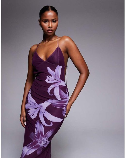 Tiger Mist Purple Orielle Strappy Open Back Hardware Detail Floral Maxi Dress
