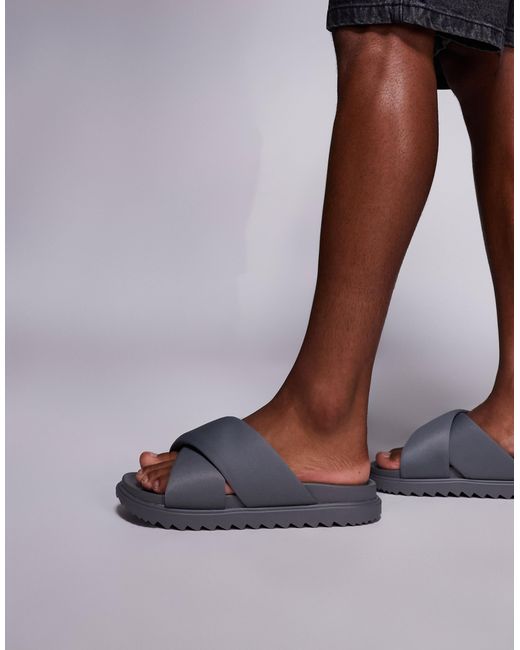 ASOS Gray Padded Cross Over Strap Sandals for men