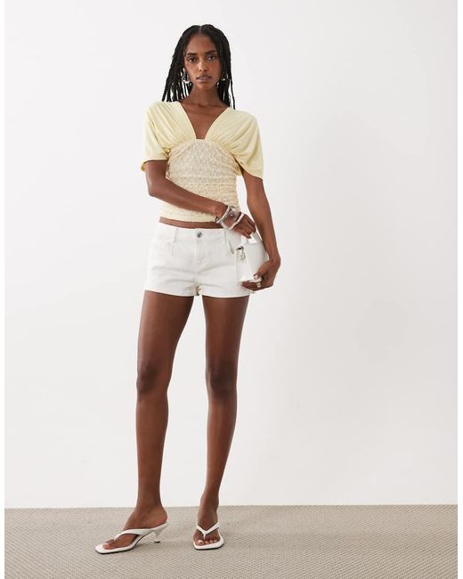 Motel Natural Vernia Plunge Batwing Top With Lace Ruchde Waist