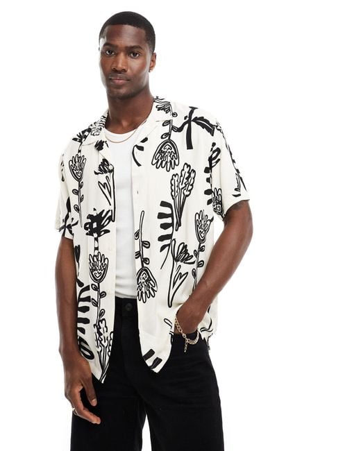 Chemise avec col à revers - fleuri abstrait Jack & Jones pour homme en coloris White