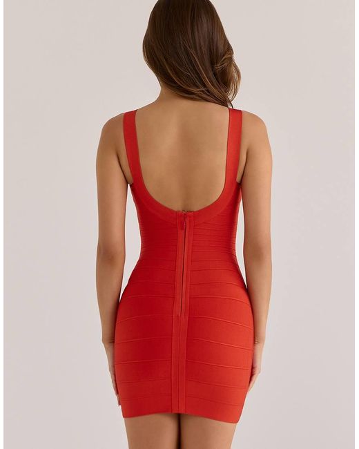 House Of Cb Red The Og Saffron Scoop Neck Bandage Mini Dress