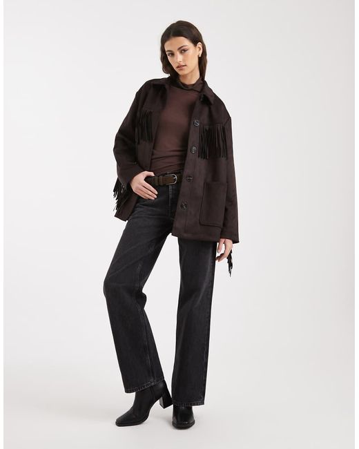 ONLY Black Boho Fringe Detail Faux Suede Jacket