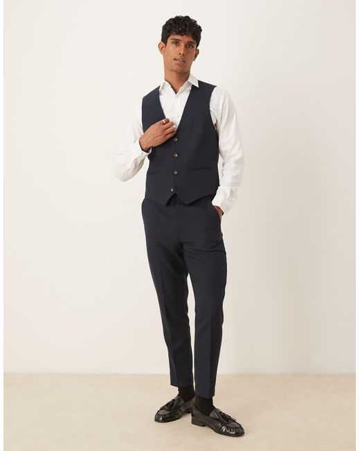 Chaleco De Traje De Corte Slim Con Patrón De Espiga De Tejido Efecto Lana De ASOS de hombre de color Blue