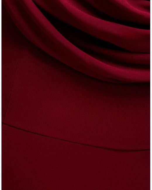 Goddiva Red Chiffon Bardot Cowl Neck Maxi Dress