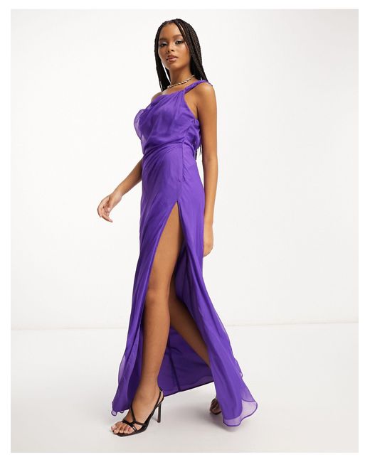 ASOS Twist Off Shoulder Maxi Dress in Purple | Lyst Australia