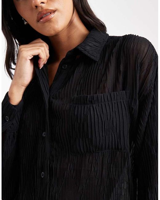 ASOS Black Sheer Crinkle Detail Shirt