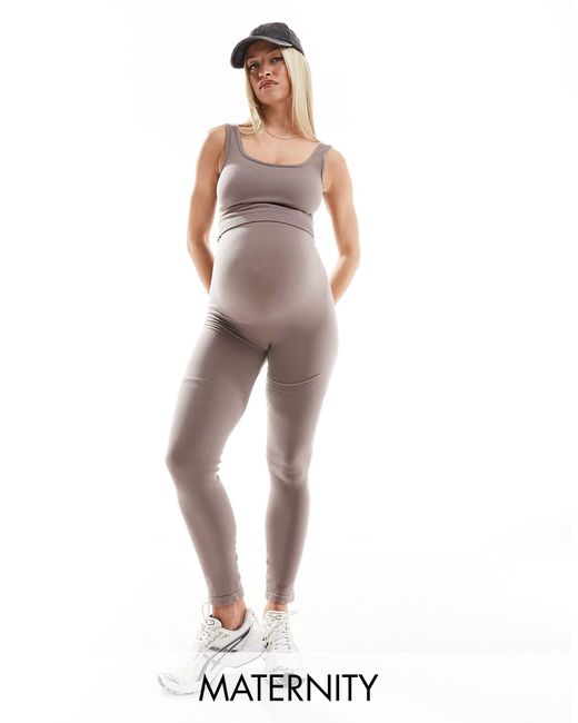 Mama.licious White Mamalicious Maternity Over The Bump Seamless Ribbed leggings