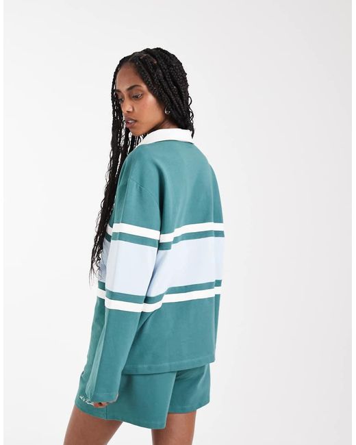 4th & Reckless Green Collared Panel Logo Front Rugby Top