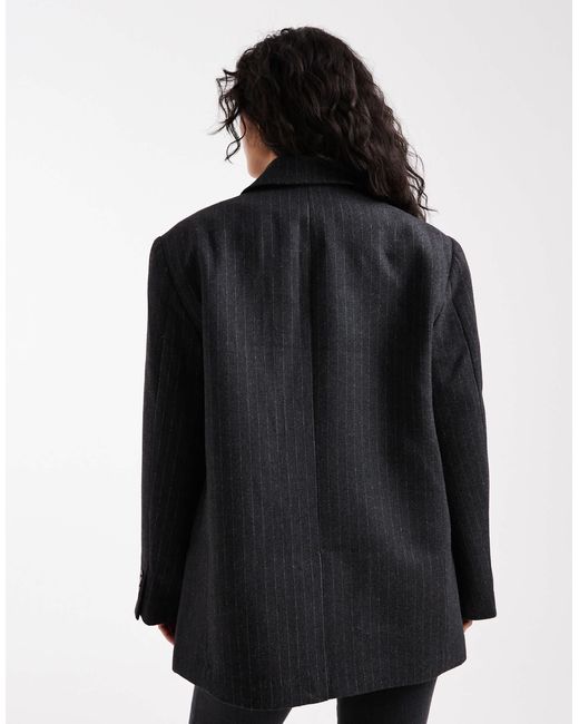 Blazer habillé en laine mélangée à fines rayures - anthracite ASOS en coloris Black