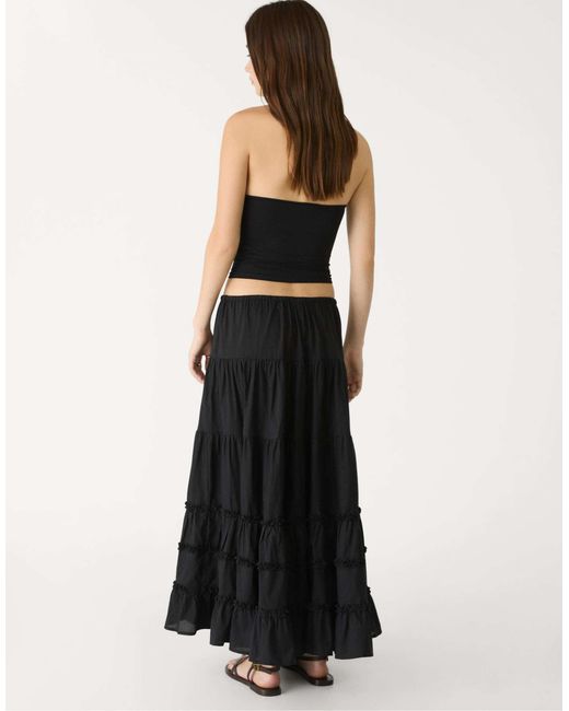 Stradivarius Black – geraffter, langer rock