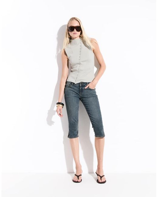 Weekday Natural Asymmetric Button Down Mock Neck Top