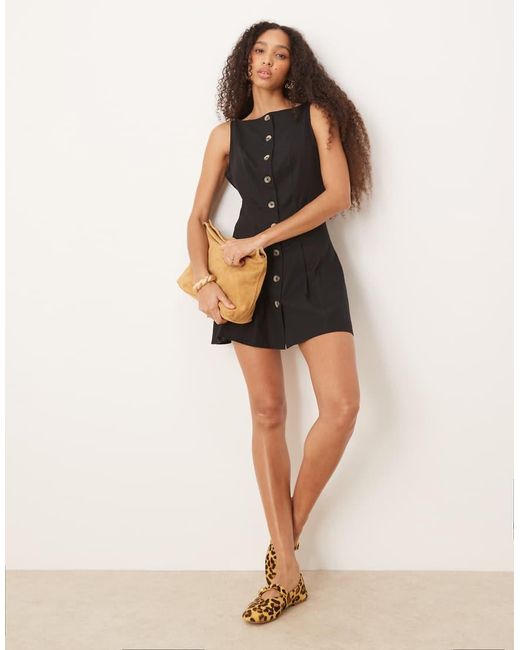 ASOS Black Slash Neck Button Down Waistcoat Mini Sundress