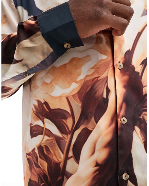 ASOS – locker geschnittenes hemd mit reverskragen und auffälligem print in Pink für Herren