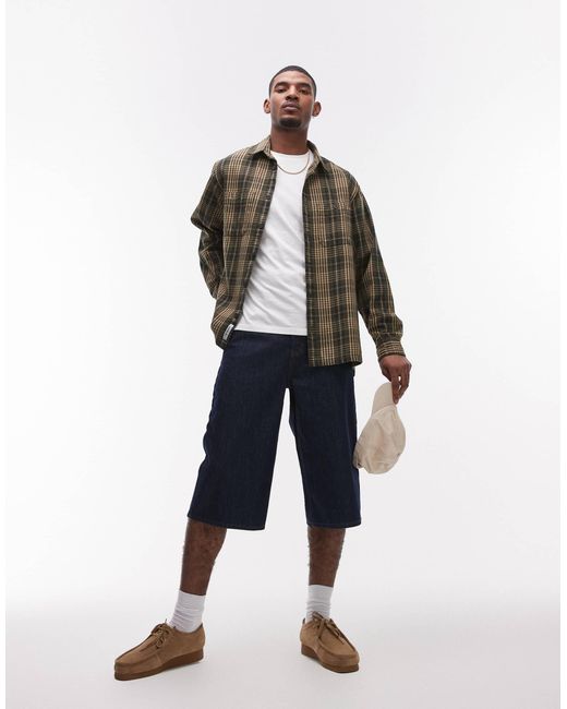 Bermuda mi-long en jean - délavage brut moyen Topman pour homme en coloris Blue