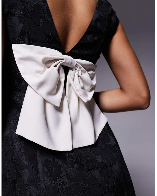 New Look Blue Jacquard Bow Skater Mini Dress