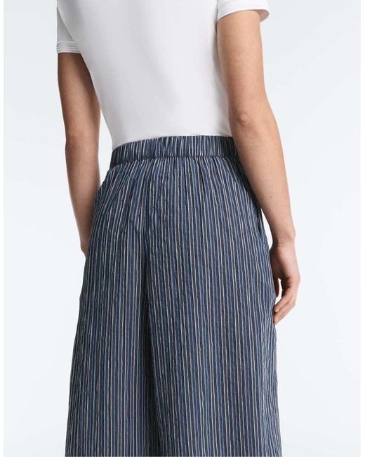 Oysho White Wide Leg Stripe Print Cotton Blend Trousers