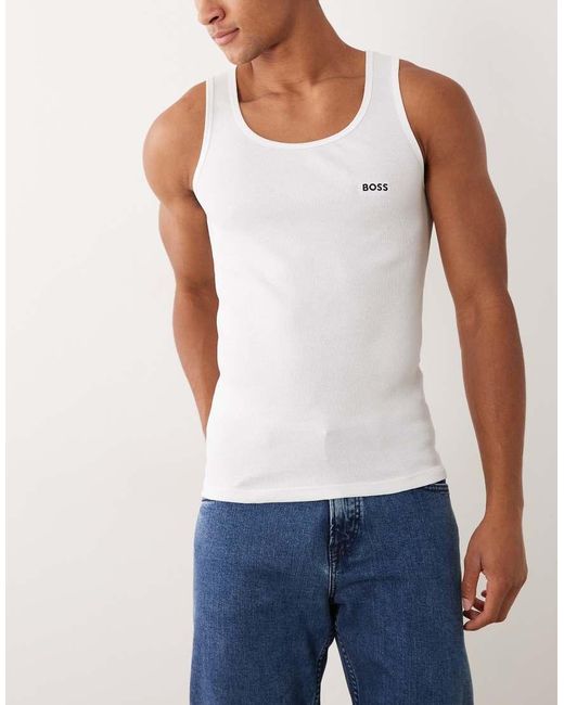 Boss Blue 3 Pack Ribbed Logo Vests for men