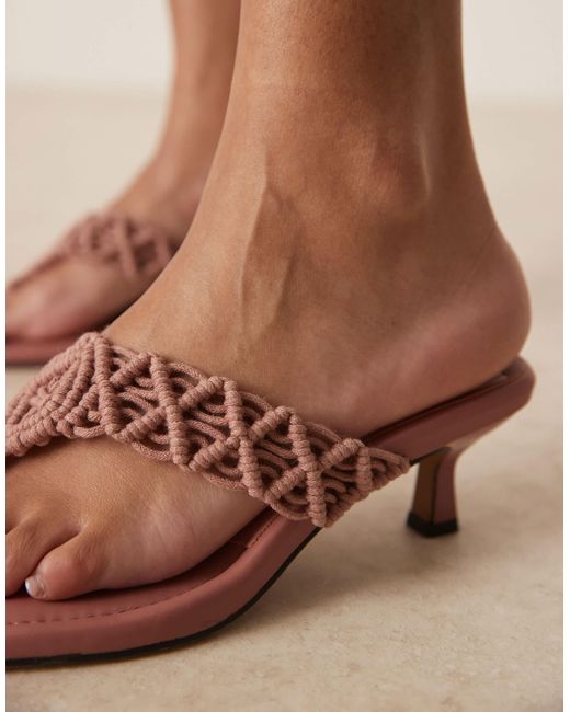 ASOS Brown Wide Fit Hawaii Weave Toe Thong Kitten Heeled Sandals