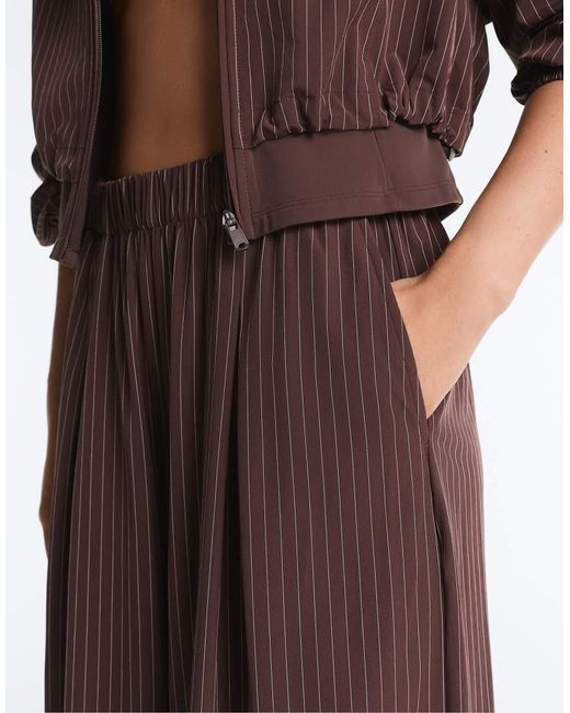 Oysho Brown Waterrepellent Pinstripe Wide-leg Trousers